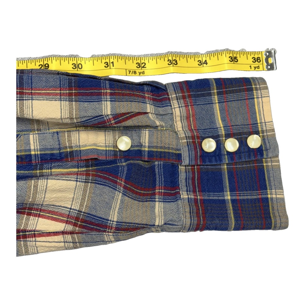 Lands End Mens XXL Plaid Western Snap Shirt Pearl Snaps - Picture 7 of 8
